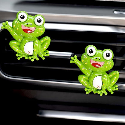 Dotesy 7 Pcs Fluffy Cartoon Frog Car Steering Wheel Cover Set, Wool Steering Wheel Protector with Cup Coasters, Soft Plush Rear Mirror Cover Accessories for Women (Green Frog)