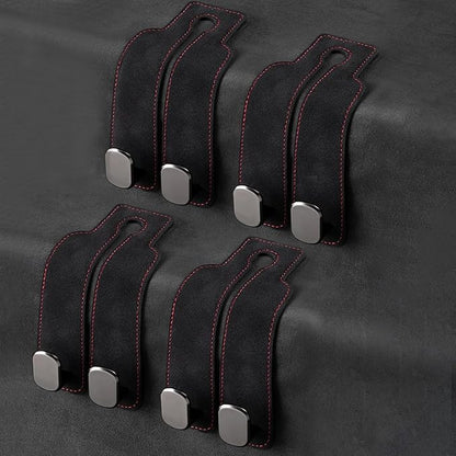 Leather Car Hooks, Car Back Seat Hooks, Car Headrest Hooks Universal for Bag Hooks, Ideal for Back Seat Storage﻿ (4pack-black)