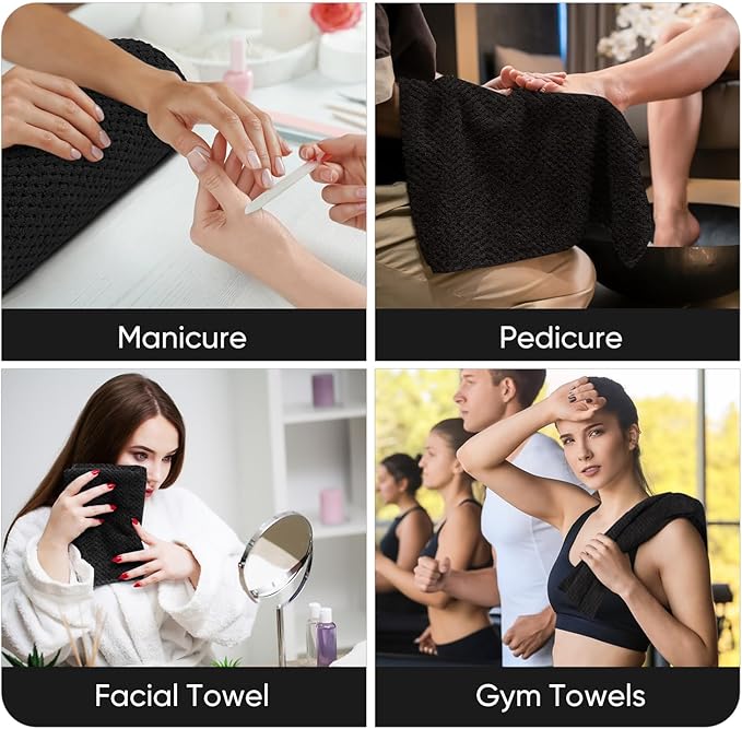 HOMEXCEL Soft Salon Towels 24 Pack, (16 x 27 Inches) Microfiber Highly Absorbent Barber Towel, Black Fast Dry Hand Towels for Salons, Gym, Spa, Pool, Massage Parlors and Personal Use