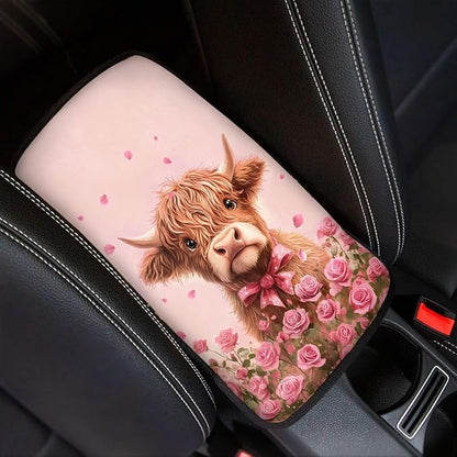 Pink Cow Car Center Console Cover Armrest Pad Cover Universal Car Arm Rest Seat Storage Box Mat Non Slip Interior Accessories