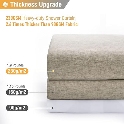 BTTN Extra Long Shower Curtain - 72x96 Inch Long Linen Textured Heavy Duty Fabric Shower Curtain Set with 12 Plastic Hooks, Tall Hotel Spa Luxury Waterproof Curtains for Bathroom Showers - Khaki/Tan