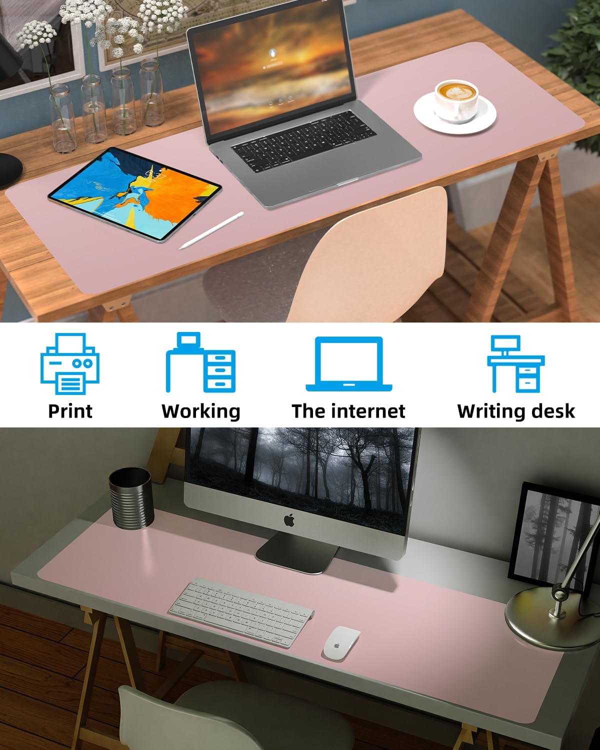Non-Slip Desk mat,PU Leather Desk Pad Protector, Office Desk Mat, Large Mouse Pad,Desk Blotter, Laptop Desk Pad, Waterproof Desk Writing Pad for Office and Home (Rose Pink, 40" x 17")
