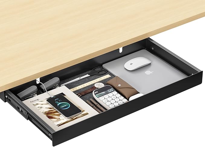 Under Desk Drawer, 20.1 inch Carbon Steel Slide-Out Under Table Storage