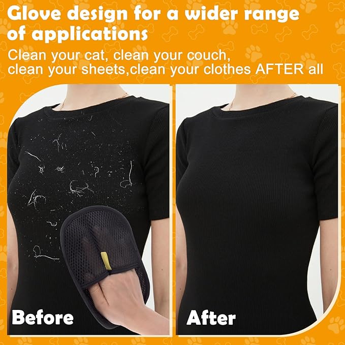 VARMDUKKE Pet Hair Removal Gloves for Cats and Dogs, Pet Hair Electrostatic Magic Brush Gloves, Efficient Pet Grooming Hair Remover Tools for Carpet, Couch, Laundry, Car Seat (2pcs, Black)