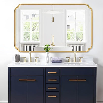 30"x48" Gold Bathroom Mirror for Wall, Large Brass Gold Bathroom Vanity Mirror