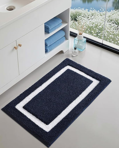 Color&Geometry Bathroom Rugs, Water Absorbent and Quick Dry Microfiber Bath Rugs-16"x24", Non-Slip, Machine Washable, Extra Soft Plush Bath Mats for Bathroom, Laundry Room, Blue White