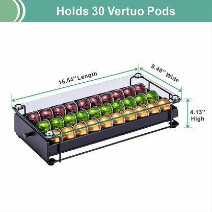 ZCDCP Nespresso Vertuo Pod Holder Coffee Capsule Holder Drawer Black 30 Pods