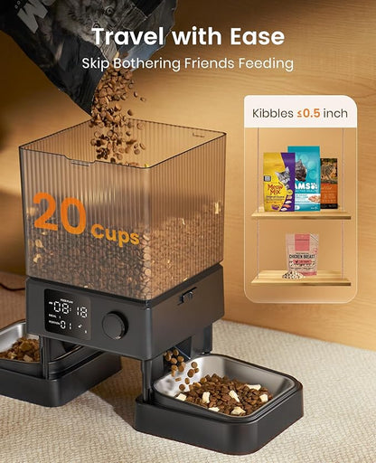 oneisall Automatic Cat Feeder for 2 Cats, 20 Cups/5L Automatic Cat Food