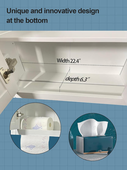 Wall Mount Cabinets Bathroom Wall Cabinet Buffering Hinge,22"x28" inch Over Toilet Storage Cabinet and Adjustable Shelves, Can Hold Toilet Paper and roll Paper Medicine Cabinet