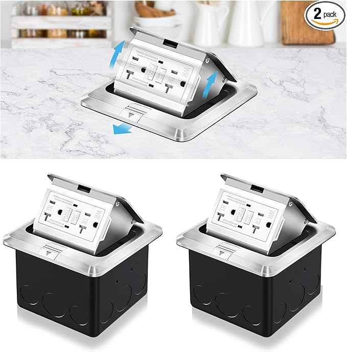 Vagueior Recessed Floor Electrical Outlet Kit, Waterproof Electrical Outlet