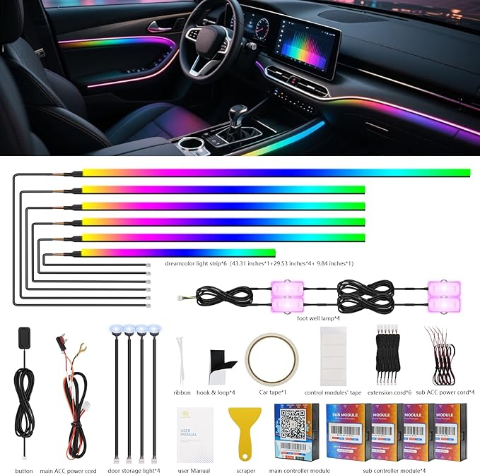 2026 Upgraded Dreamcolor Acrylic Interior Car LED Strip Light