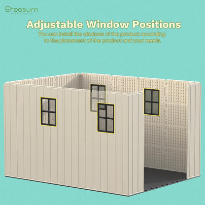 Greesum 8×10 FT Plastic Outdoor Storage Shed with Floor, Resin Sheds with Lockable Door and Window, Weather Resistant Organization for Garden, Lawn, Pool Supplies, Beige