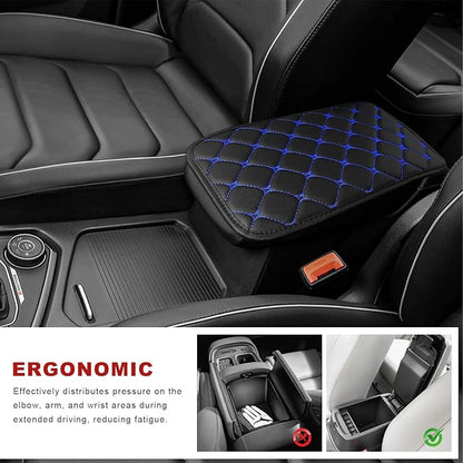 Car Center Console Cushion Pad, Anti-Scratch PU Leather Auto Armrest Seat Box Protector, Waterproof Arm Rest Protection Cover Interior Decoration for SUV Sedan Truck (Blue)