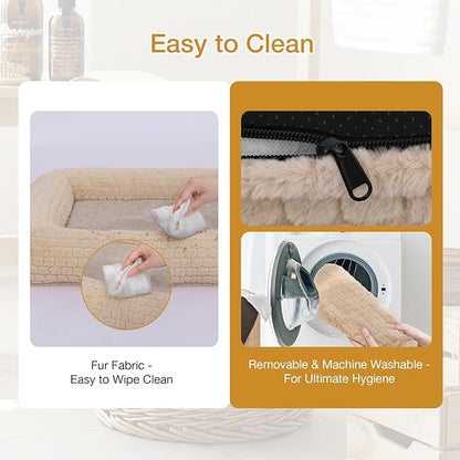 Plush Orthopedic Dog Bed for Medium Large Dogs, Memory Foam Bolster Sofa Bed with Removable Washable Cover, Waterproof Lining & Non-Slip Bottom (Tan-M)