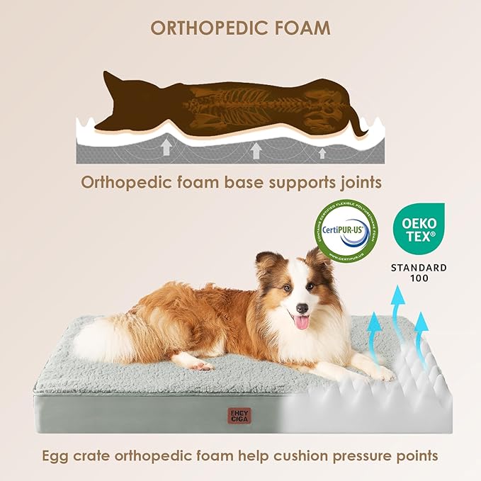 EHEYCIGA Orthopedic XXL Dog Beds for Jumbo Dogs with Removable Washable Cover for Crate, Greyish Green, 47x29
