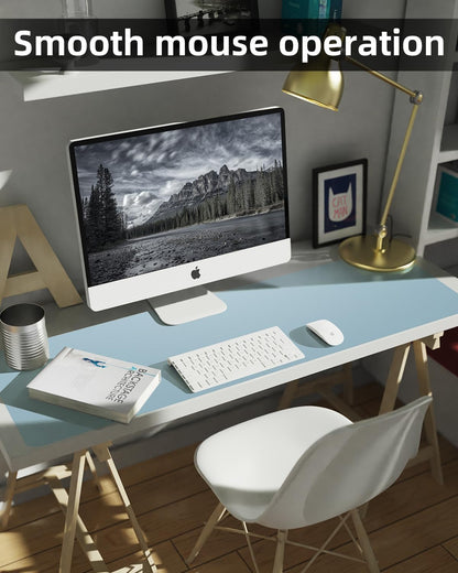 Leather Desk Pad Protector, Large Mat, Mouse Pad & Keyboard Cover - Non-Slip PU Leather Blotter - Office & Home (Light Blue, 48" x 17")