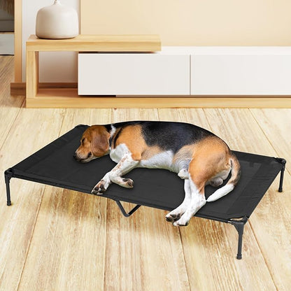 PVY Elevated Dog Bed for Outdoor, Large Raised Dog Cot with Washable Mesh, Cooling Pet Cot Chew Proof for Outside Camping, 42"x30" Black