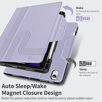 H HOLIMET Case for iPad Air 11 inch 2025 (M3)/2024 (M2) /iPad Air 5th Generation 2022/iPad Air 4th Generation 2020 10.9 Inch with Pencil Holder Shockproof Protective Cover Vegan Leather (Purple)