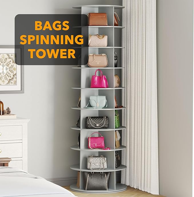 SpaceAid 9 Tier Rotating Shoe Rack Tower, Spinning Shoe Display Lazy Susan