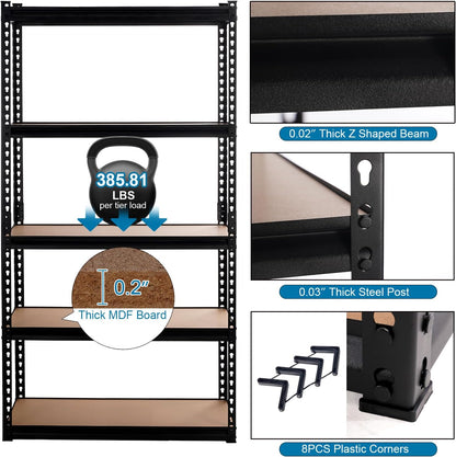 PACHIRA E-Commerce 5 Tier Storage Shelves 31.5" W x 15.75" D x 72" H, Adjustable Metal Shelving Heavy Duty Garage Shelving Unit Utility Rack Shelf for Storage Warehouse Pantry Closet, Black