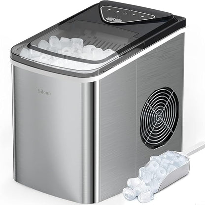 Silonn Ice Makers Countertop, 9 Cubes Ready in 6 Mins, 26lbs in 24Hrs,
