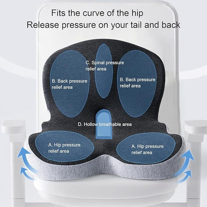 Car Seat Cushion for Long Driving, Ergonomic Memory Foam Seat Cushion, Car Seat Cushion for Back Pain and Lumbar Support Non Slip and Easy Clean for Driving Gaming Chair and Travel A Black Gray