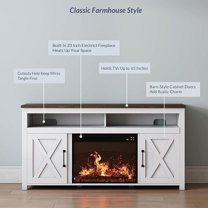 BELLEZE 58" Farmhouse Fireplace TV Stand
