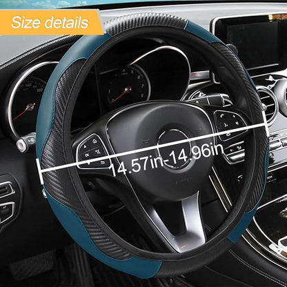 LoyaForba Steering Wheel Cover, Microfiber PU Leather Elastic Carbon Fiber Auto Protector, Universal 15 Inch Breathable Anti-Slip, Interior Accessories for Most Cars (Dark Green)