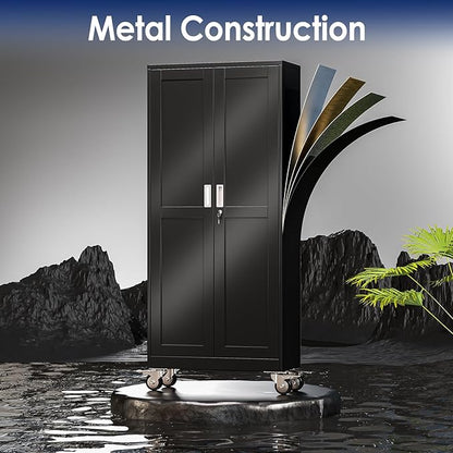61" H Metal Garage Storage Cabinet, Rolling Tool Cabinet