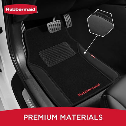 Rubbermaid Car Mats, Carpeted Floor Car Mat with Faux Leather & Built-in Heel Pad, Two-Tone Car Rug Floor Mats, Stylish Carpeted Floor Mats for Cars, Trucks & SUVs Black Color
