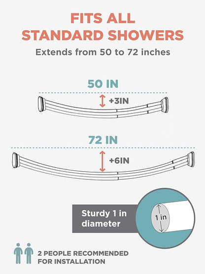 Zenna Home Rustproof Double Curved Shower Curtain Rod, No Drill Adjustable Curved Tension Shower Curtain Rod for Bathroom, Easy Install, Rounded for Extra Room, 50 to 72 Inches, Satin Nickel