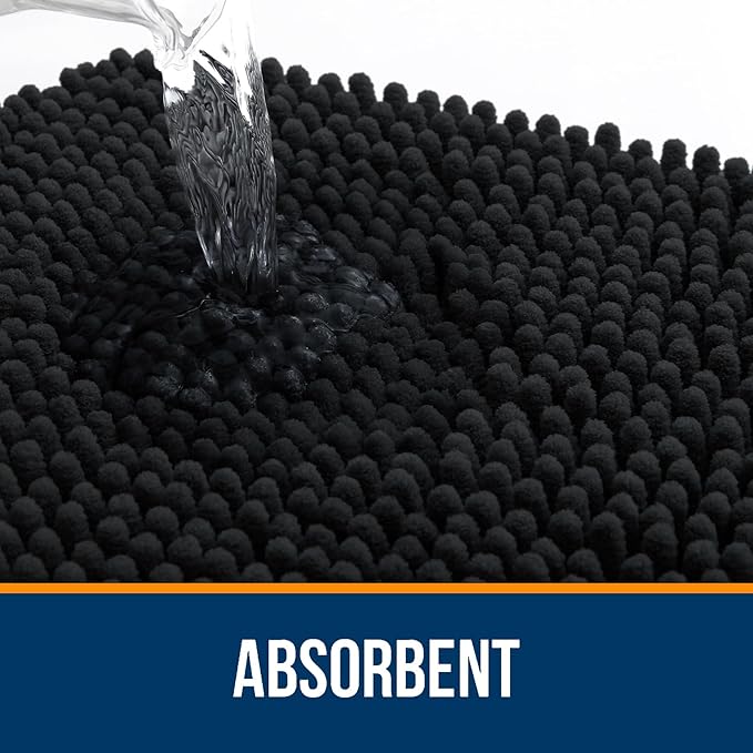OLANLY Bathroom Rugs 47x32, Extra Soft Absorbent Chenille Bath Rugs, Rubber Backing Quick Dry, Machine Washable Bath Mats for Bathroom Floor, Tub and Shower, Home Decor Accessories, Black
