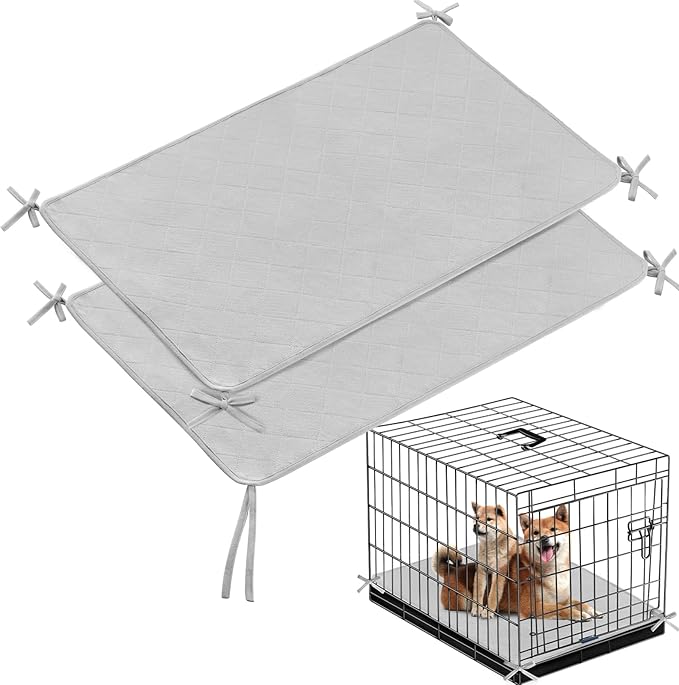 Waterproof Dog Crate Mat with Rope 2 Pack (30’’X19’’), Washable Pee Pads for Dogs, Non-Slip Training Pads for Dogs, Fits 30 Inch Dog Crate