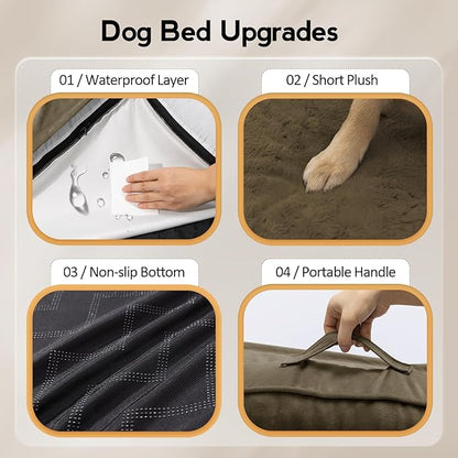 MEKIY Large Dog Bed - XL Orthopedic Egg-Crate Memory Foam Dog Beds with Removable Washable Cover, Waterproof Pet Beds with Non-Slip Bottom, Light Coffee