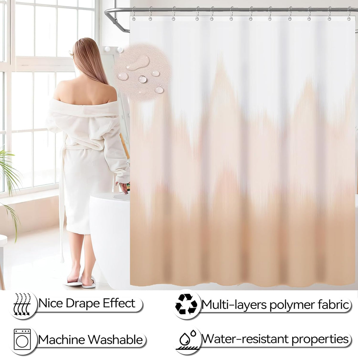 iMucci Bathroom Accessories Beige Bathroom Sets with Shower Curtain and Rug, Beige Ombre Waterproof Shower Curtain with Ultra Absorbent Rug Bathroom Accessories Set for Home Decor