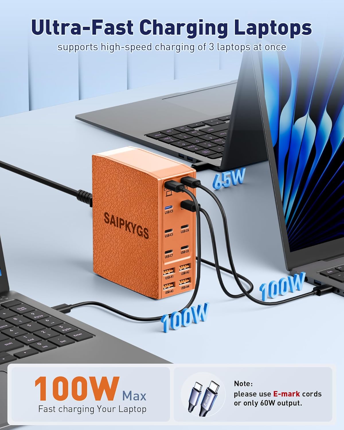 USB Charging Station (600W),12-Port USB C Charger Block with Dual 100W PD USB-C Fast Charging Station Hub for MacBook Pro/Air/All iPad Phone 17/16 15/14/13/Pro Max/Samsung Galaxy Note(Orange)