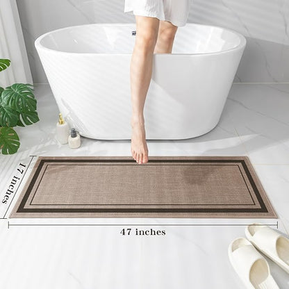 chakme Bathroom Rugs Mat 47x17, Ultra Thin Non Slip Bath Rug Runner Quick Dry Absorbent Bath Mat for Bathroom, (Dark Beige, 47"x17")