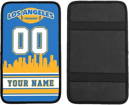 Custom Los Angeles Car Armrest Covers Personalized Football Style with Name Number Customized Auto Center Console Pad Car Handrail Box Cushion for Most Vehicle Decor Accessories, Fans Gift