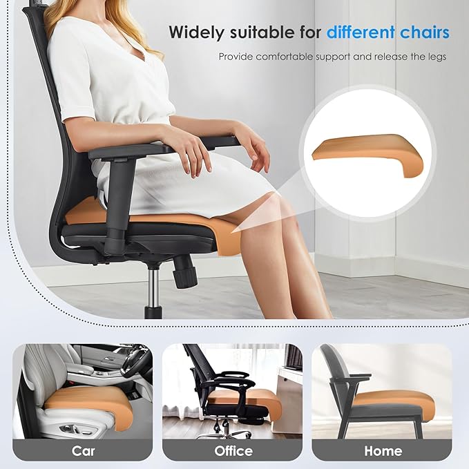 FLORICH Car Seat Extender Leg Extender Support Cushion for Driver Seats Office Chair, Leather Carseat Leg Support for Long Drivers Universal Car Seat Cushion Legs Rest Pads-Brown