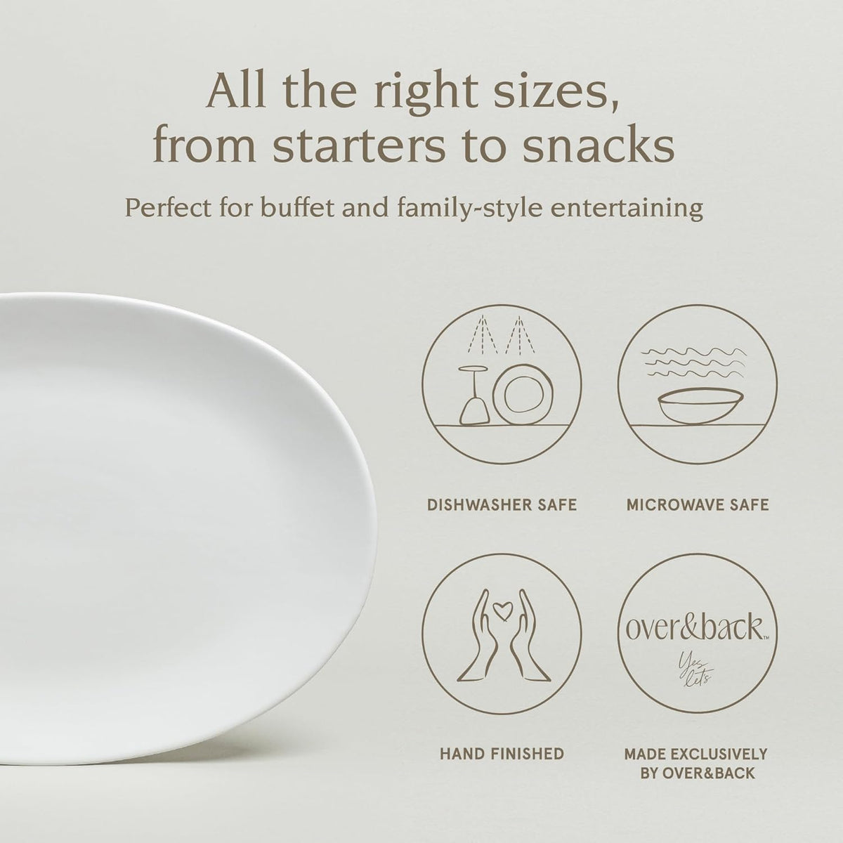 over&back Coupe Stoneware Serving Platter - Elegant 1-Piece Oval Serving Platter to Complete Your Kitchen Set - 16.4" x 11.5" - Semi-Matte White