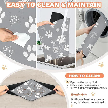 Eizlang Grey Dog Cat Food Mat,12"x20" Inches Rapid Absorbent Pet Feeding Mat,Pets Placemat Water Bowl Mats with Rubber Backing,No Stains Cat Dog Feeding Mats Indoor,Pet Accessories Supplies