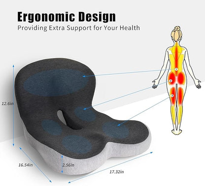 Memory Foam Car Seat Cushion Office Chair Cushion with Fixing Strap, L-Shaped Integrated Soothe Chair Seat Cushion for Lower Back Protection,Reenily Back Seat Cushion for Long Sitting Driver Office