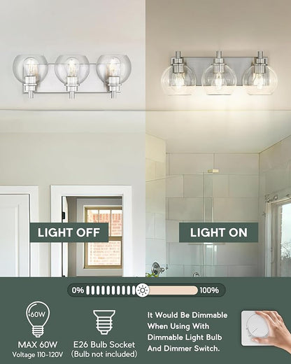 METWET Bathroom Light Fixtures, 3-Light Brushed Nickel Vanity Light, Modern