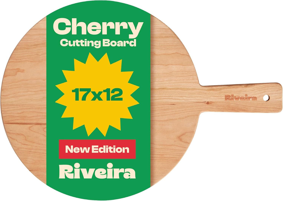 Riveira Cherry Wood Cutting Board – Gourmet Black Cherry Grandeur: 17 x 12 Wooden Cutting Board – Wooden Cutting Boards For Kitchen Decorative – Innovative Juice Grooves Cherry Wooden Chopping Board