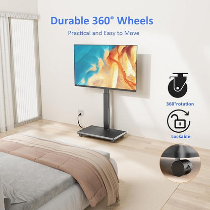 Afaloona Rolling TV Stand with Power Outlet, Mobile TV Stand