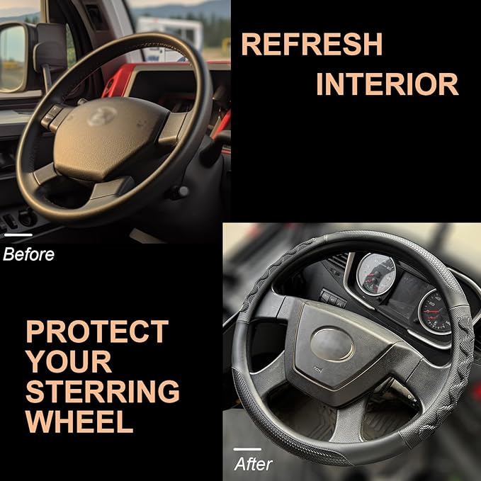 PINCTROT XL Size 17.5-18 Inch Great Grip Steering Wheel Cover for Semi Truck, Fits RV, Big Rig Trucker, 18 Wheeler and Classic Cars, Anti-Slip Design 17.5-18 Inch (All Black)