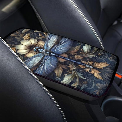 Suobstales Dragonfly Floral Print Car Armrest Pad Soft Center Console Arm Rest Protector Cover Universal Car Interior Accessories Decoration