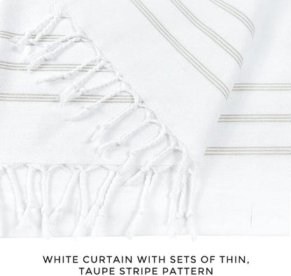 HALL & PERRY Modern Farmhouse Tassel Shower Curtain 100% Cotton Striped Fabric Shower Curtain with Tassels for Bathroom Décor (Taupe, 72"x72")