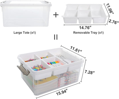Citylife 17 QT Plastic Storage Box with Removable Tray Craft Organizers and Storage Clear Storage Container for Organizing Bead, Tool, Sewing, Playdoh