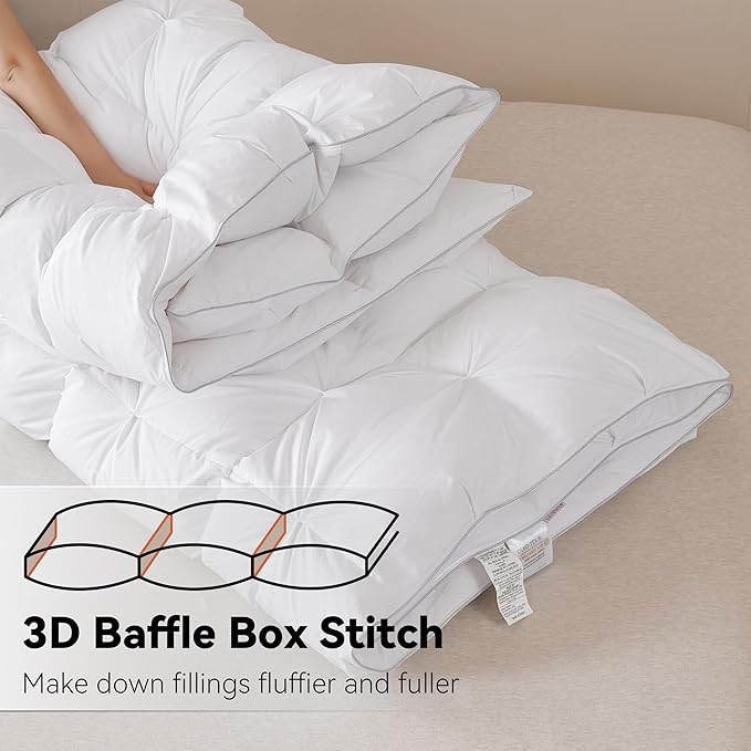 SNOWMAN Premium Down Comforter Cal King Size, Luxurious All Season Duvet Insert with Cotton Blended Fabric, Pinch Pleat Design Hotel Bedding Comforter (White,108"x98")